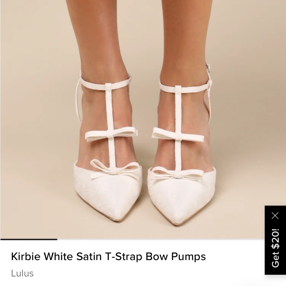 NEW Lulus Kirbie White Satin T-Strap Bow Pumps